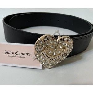 NWT Juicy Couture Black Belt Heart Rhinestone Buckle Size L
